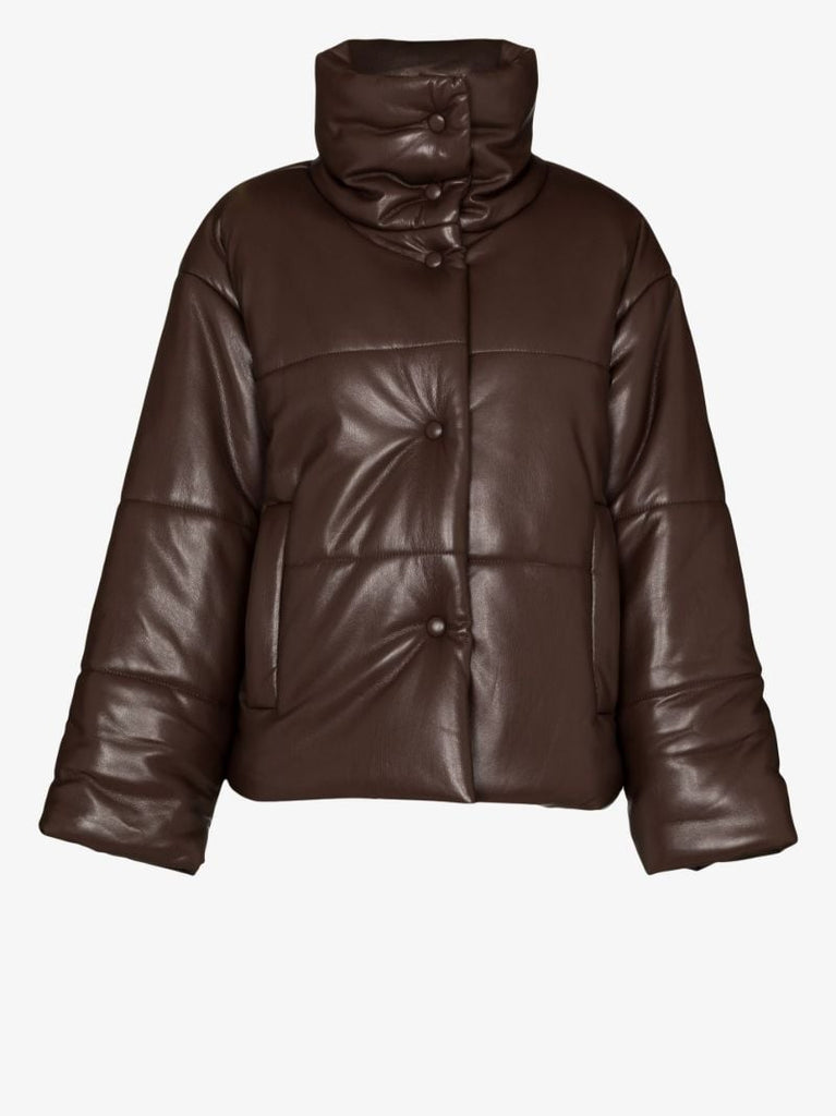 Brown Hide Quilted Vegan Leather Jacket