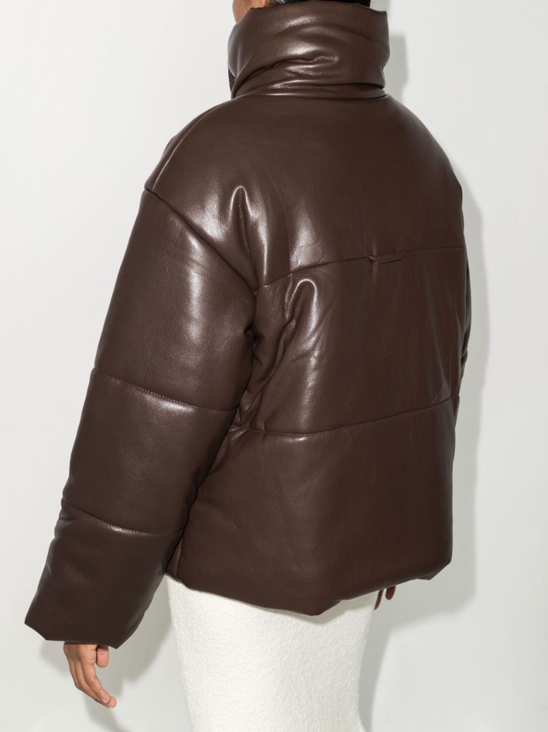 Brown Hide Quilted Vegan Leather Jacket