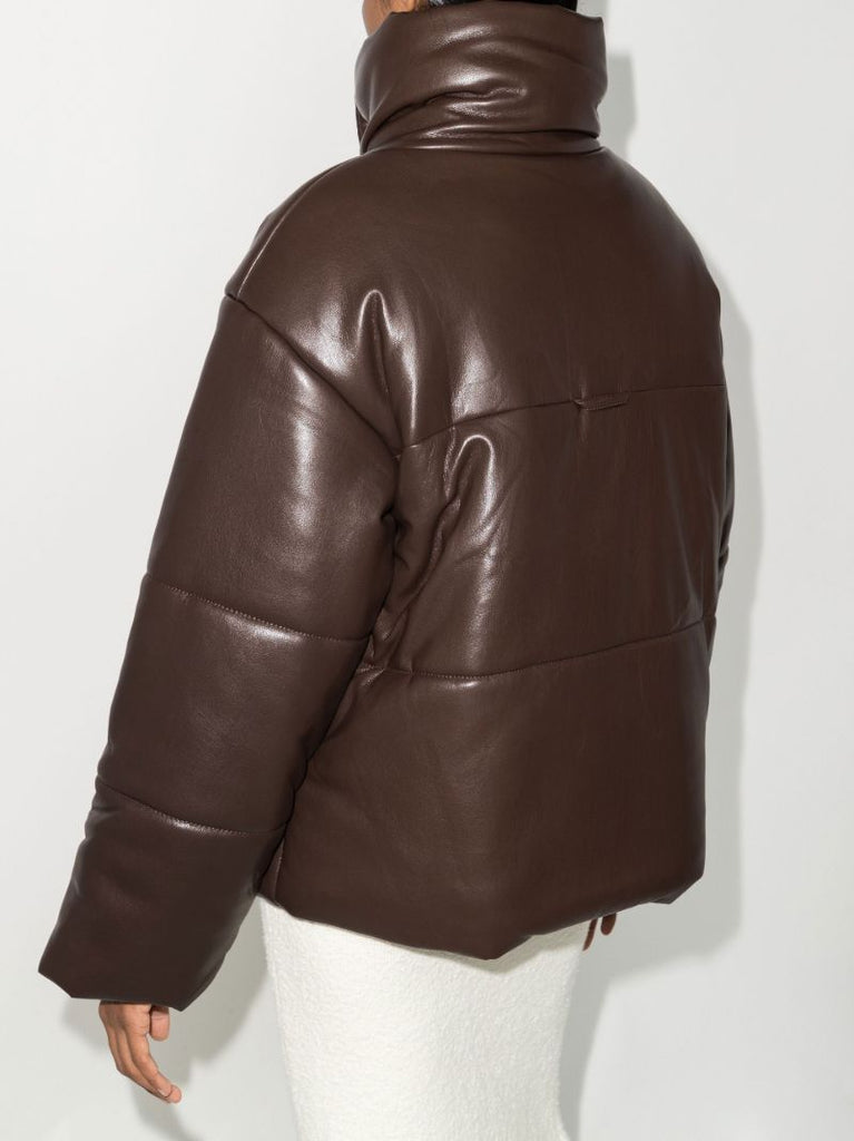 Brown Hide Quilted Vegan Leather Jacket