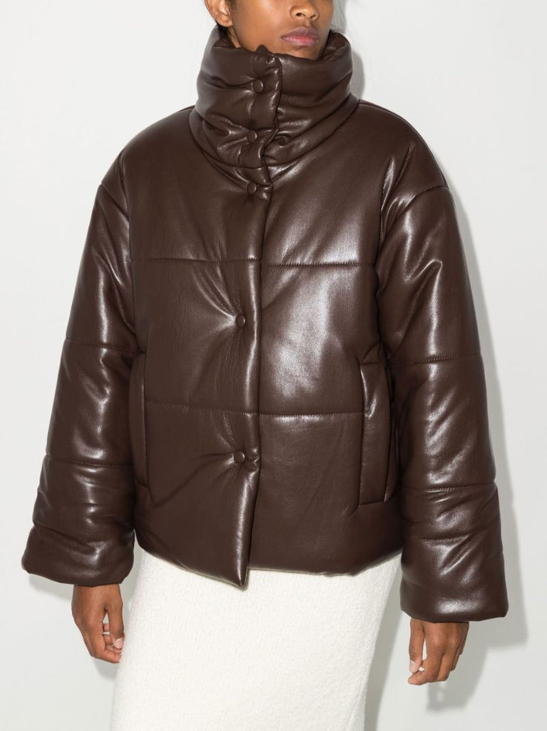 Brown Hide Quilted Vegan Leather Jacket