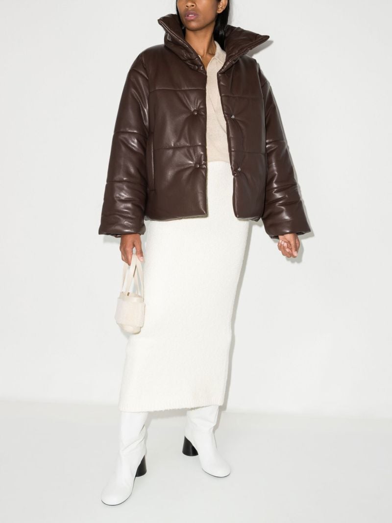Brown Hide Quilted Vegan Leather Jacket
