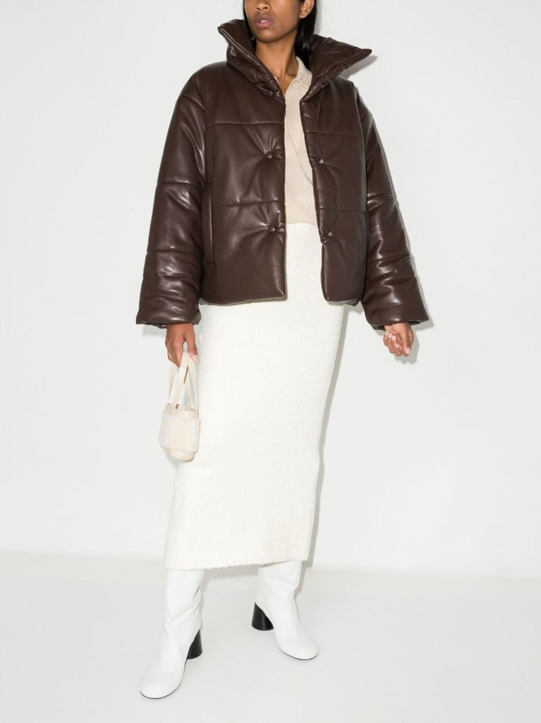Brown Hide Quilted Vegan Leather Jacket