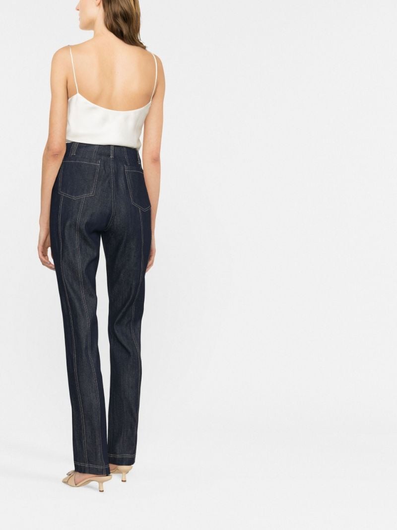 Blue Topstitched Straight Leg Jeans