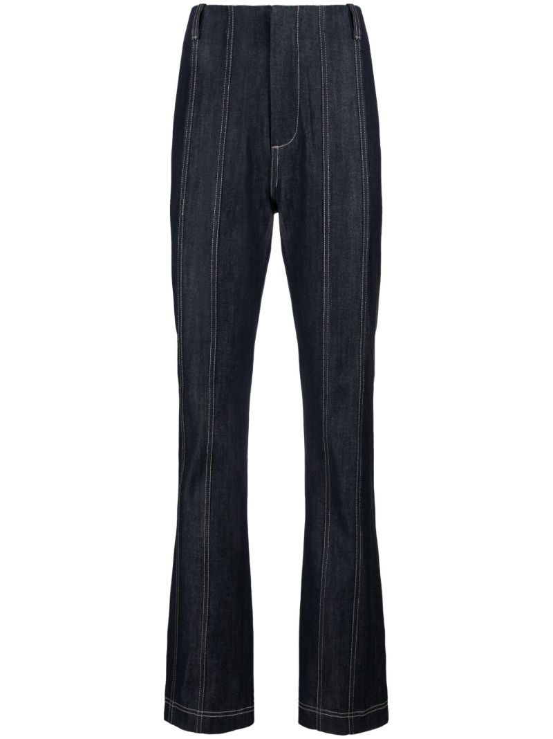 Blue Topstitched Straight Leg Jeans