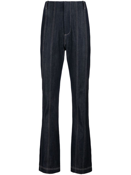Blue Topstitched Straight Leg Jeans