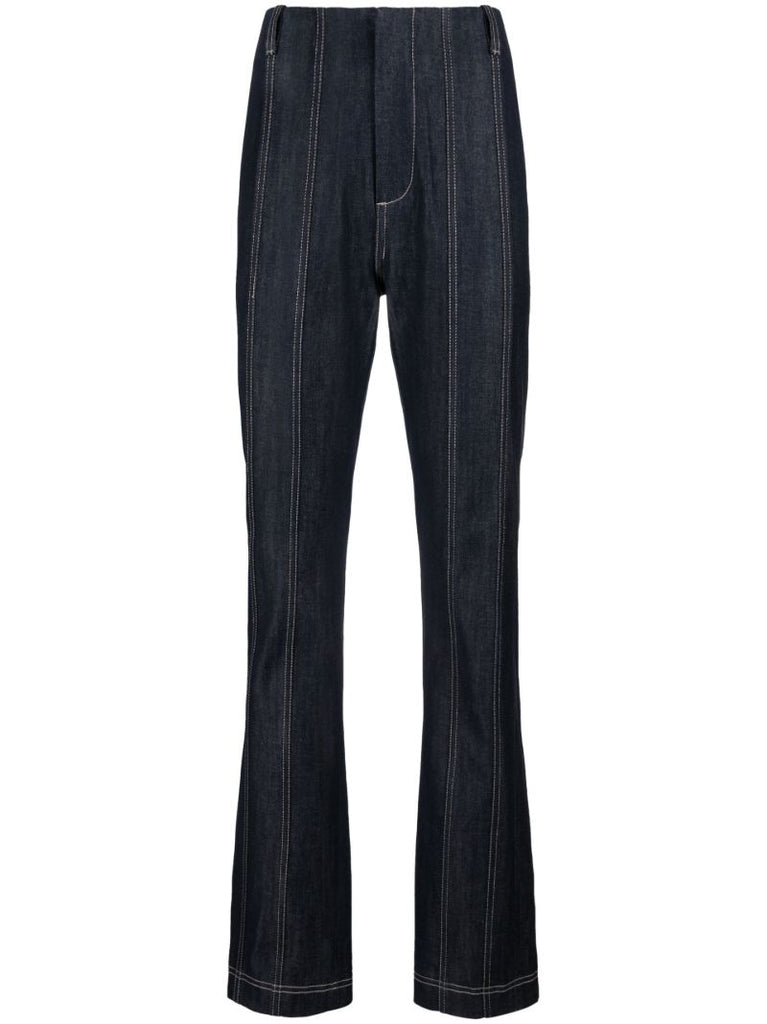 Blue Topstitched Straight Leg Jeans