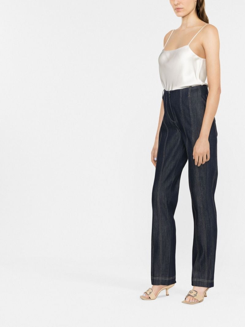 Blue Topstitched Straight Leg Jeans