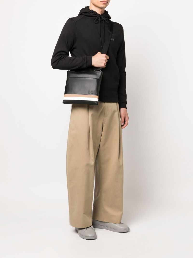Black Striped Faux Leather Cross Body Bag