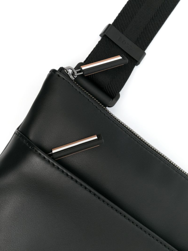 Black Striped Faux Leather Cross Body Bag