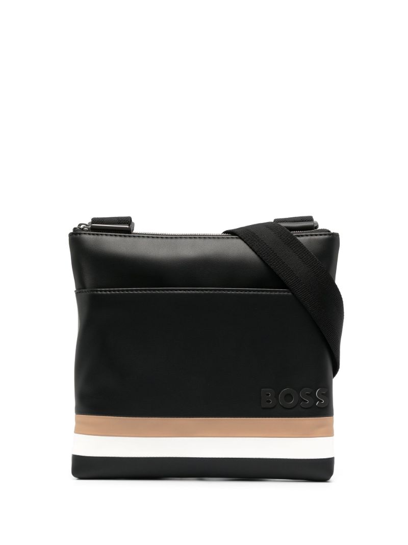 Black Striped Faux Leather Cross Body Bag