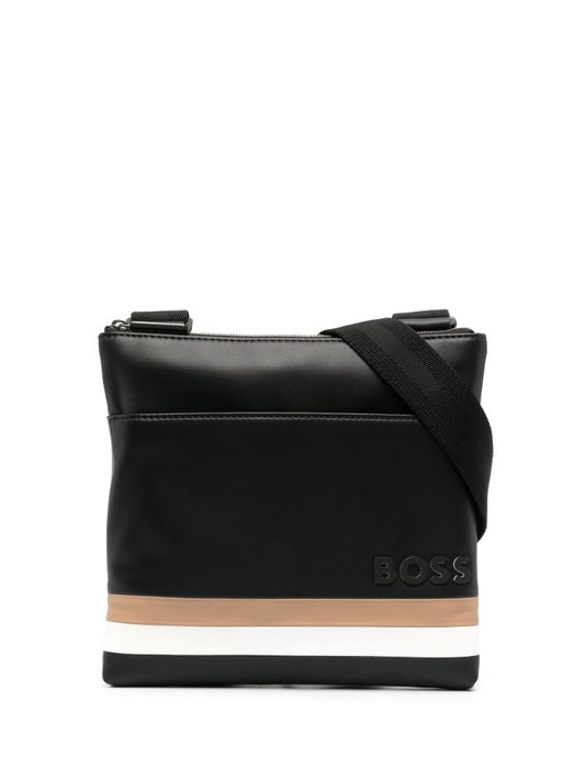 Black Striped Faux Leather Cross Body Bag