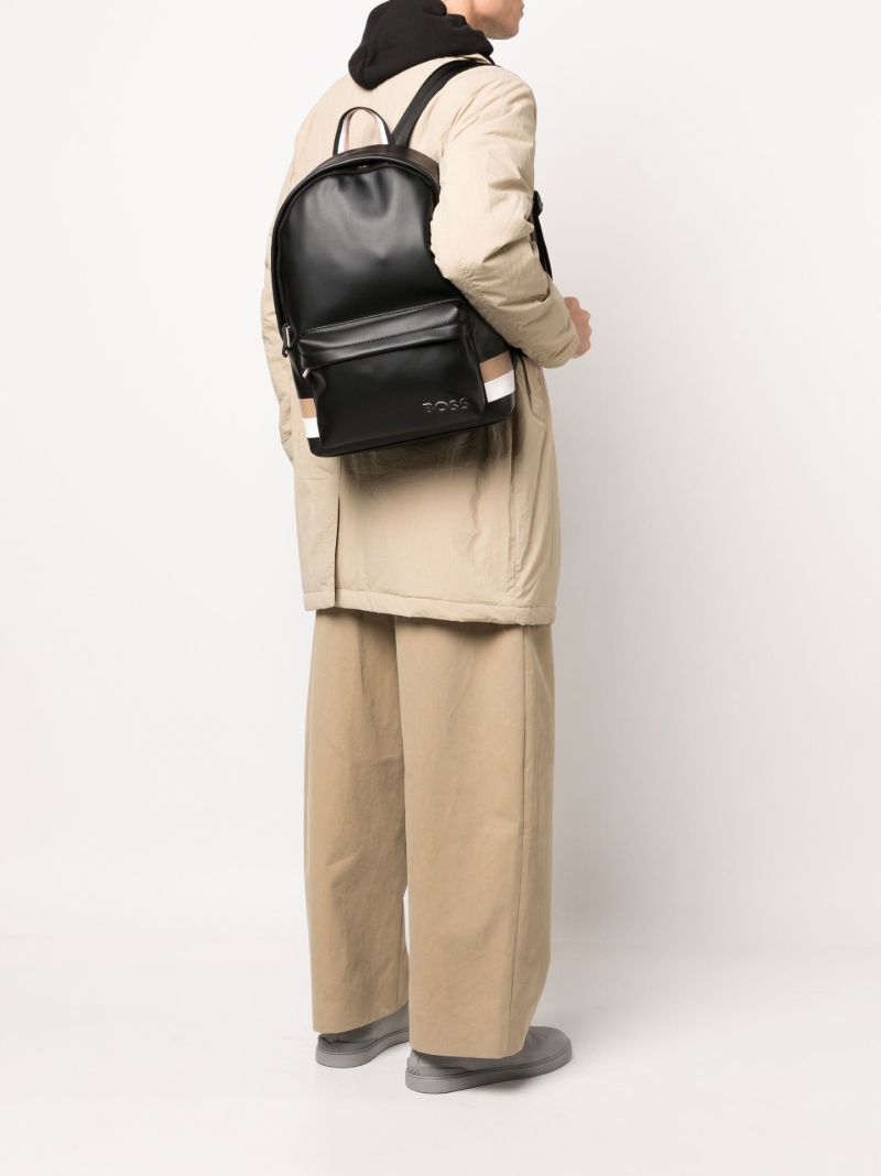 Black Striped Leather Backpack