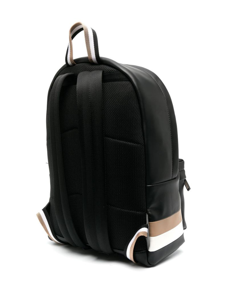 Black Striped Leather Backpack