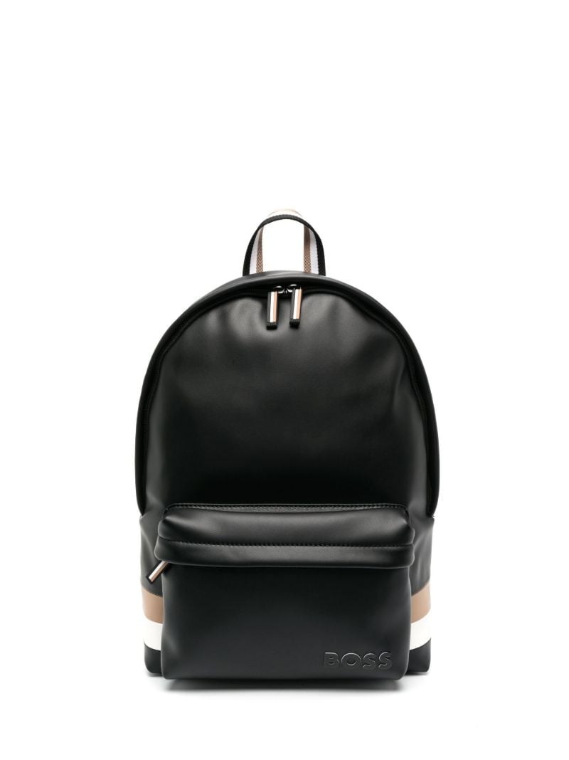 Black Striped Leather Backpack