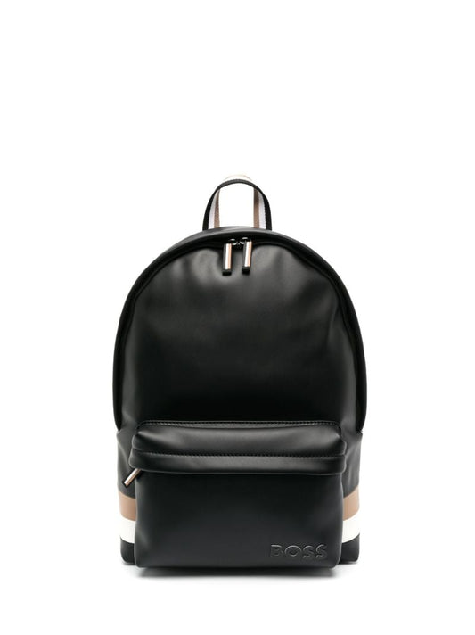 Black Striped Leather Backpack