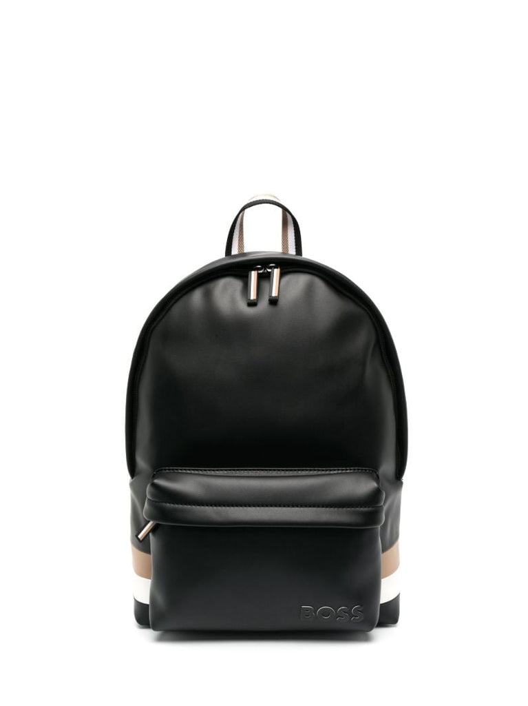 Black Striped Leather Backpack