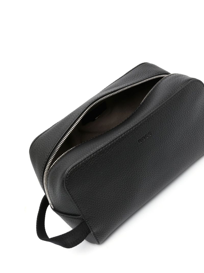 Black Zip-up Leather Wash Bag