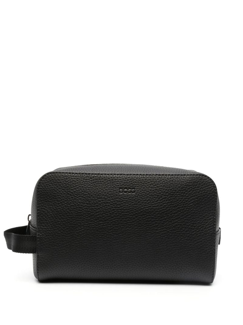 Black Zip-up Leather Wash Bag
