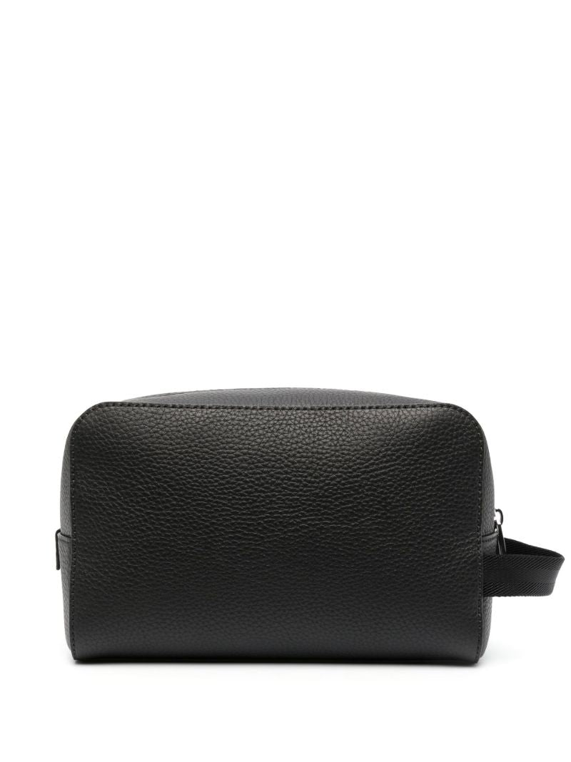 Black Zip-up Leather Wash Bag