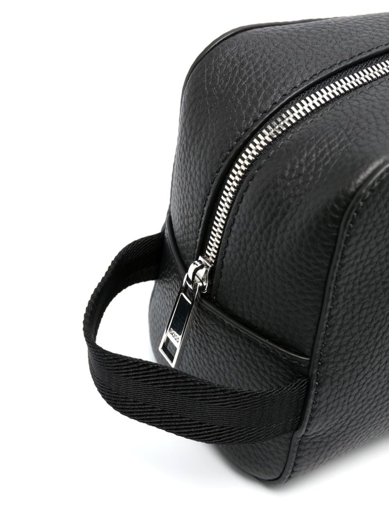 Black Zip-up Leather Wash Bag