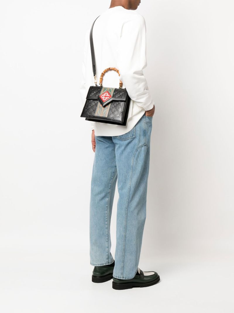 Black Jeanne Logo Leather Top Handle Bag