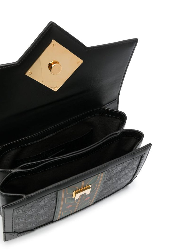 Black Jeanne Logo Leather Top Handle Bag
