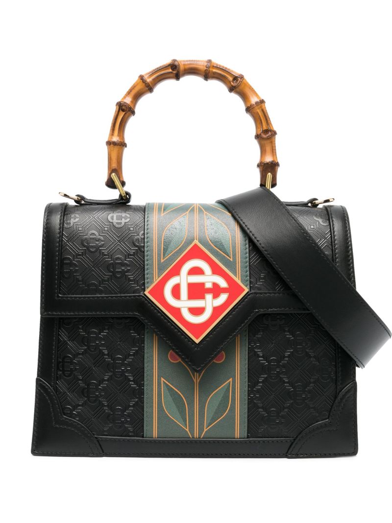 Black Jeanne Logo Leather Top Handle Bag