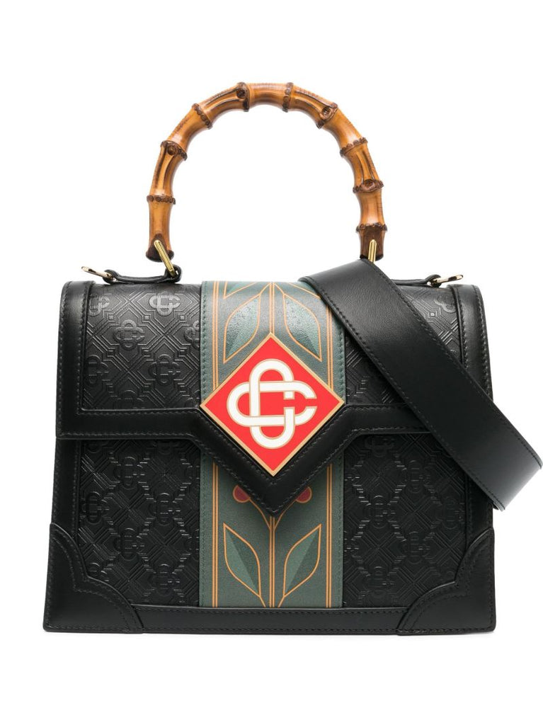 Black Jeanne Logo Leather Top Handle Bag