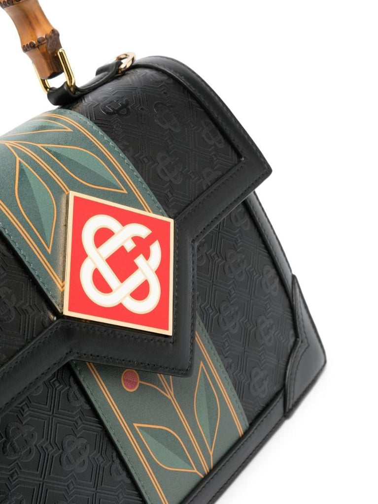 Black Jeanne Logo Leather Top Handle Bag
