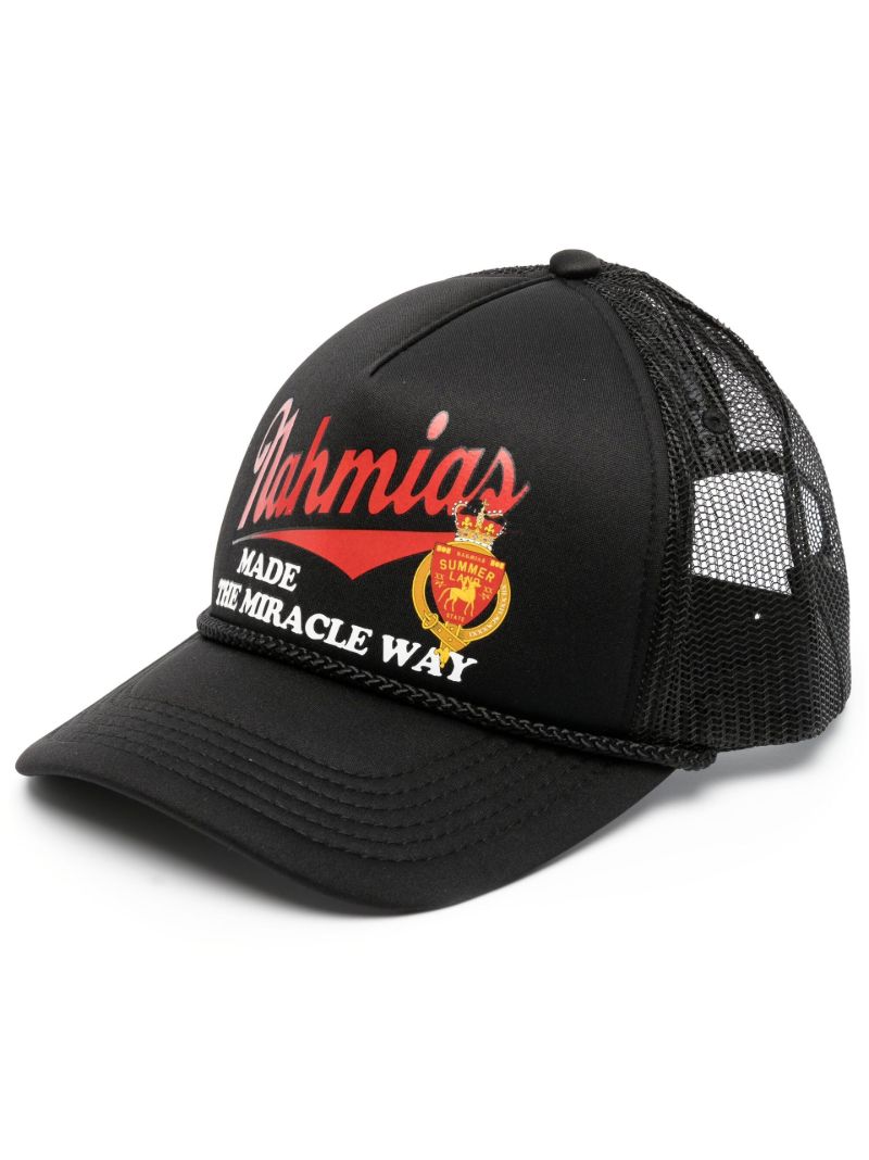 Black Logo Print Trucker Hat