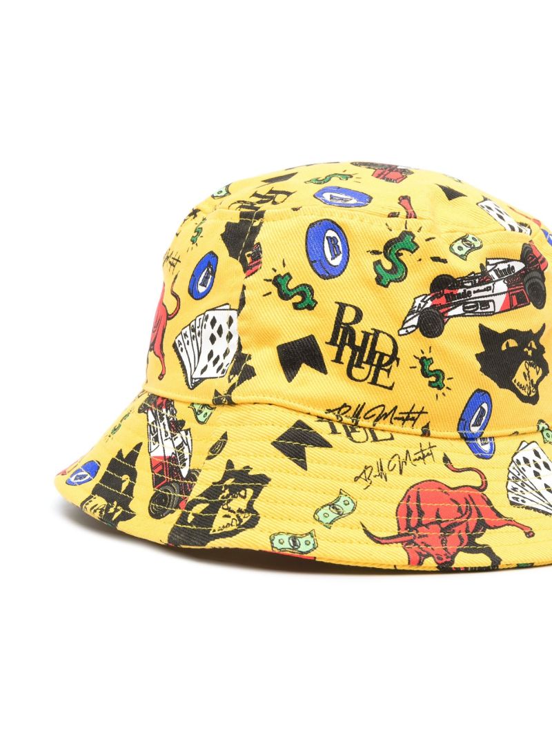 Yellow Doodle Graphic Print Cotton Bucket Hat