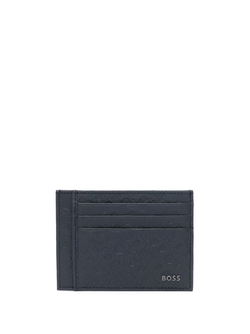 Blue Monogram Embossed Leather Card Holder