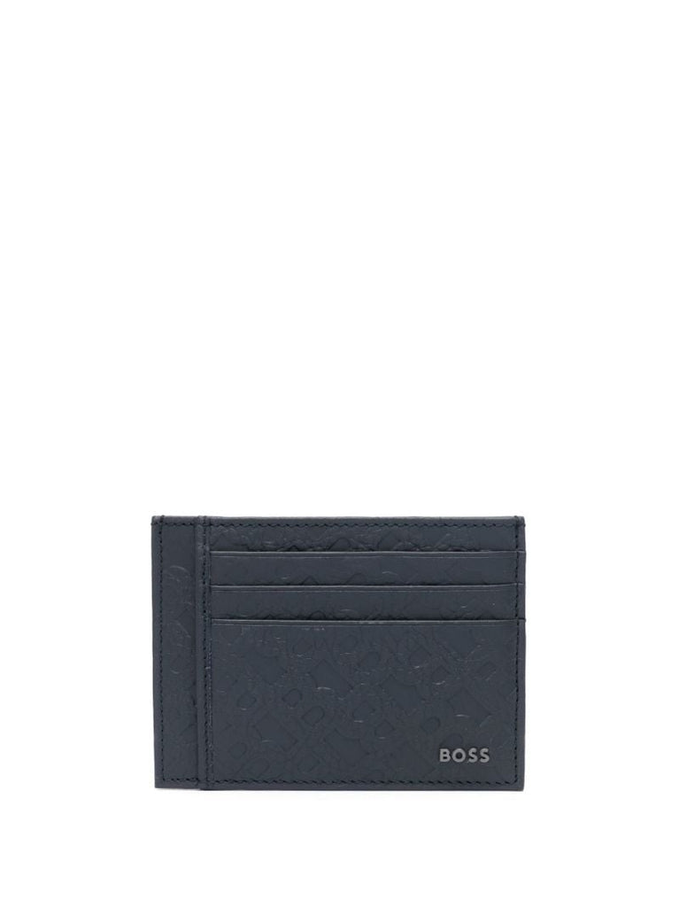Blue Monogram Embossed Leather Card Holder