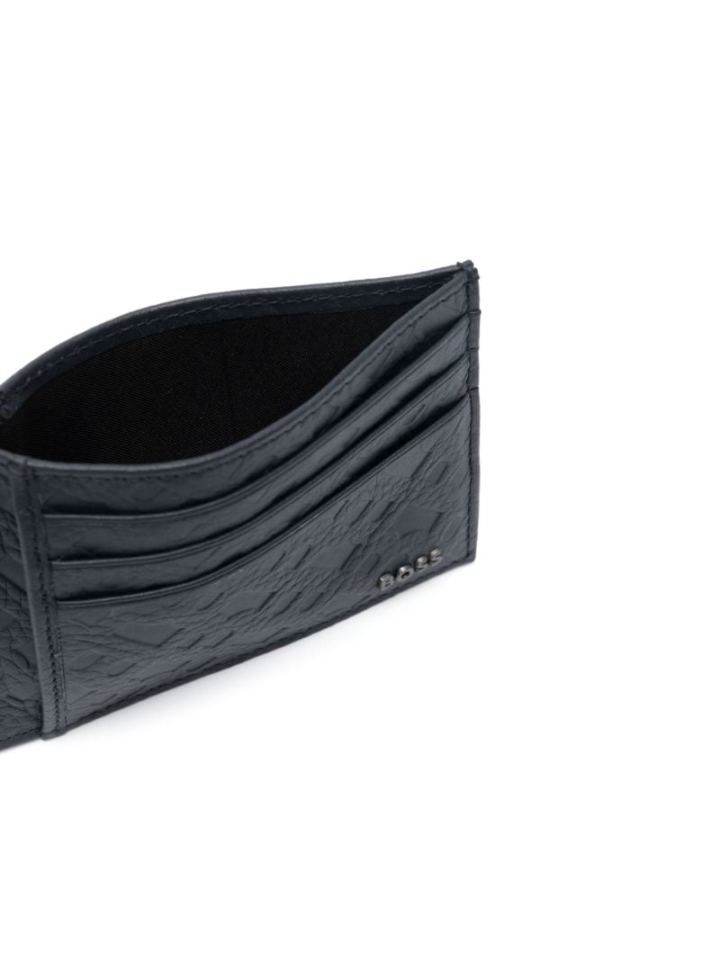 Blue Monogram Embossed Leather Card Holder
