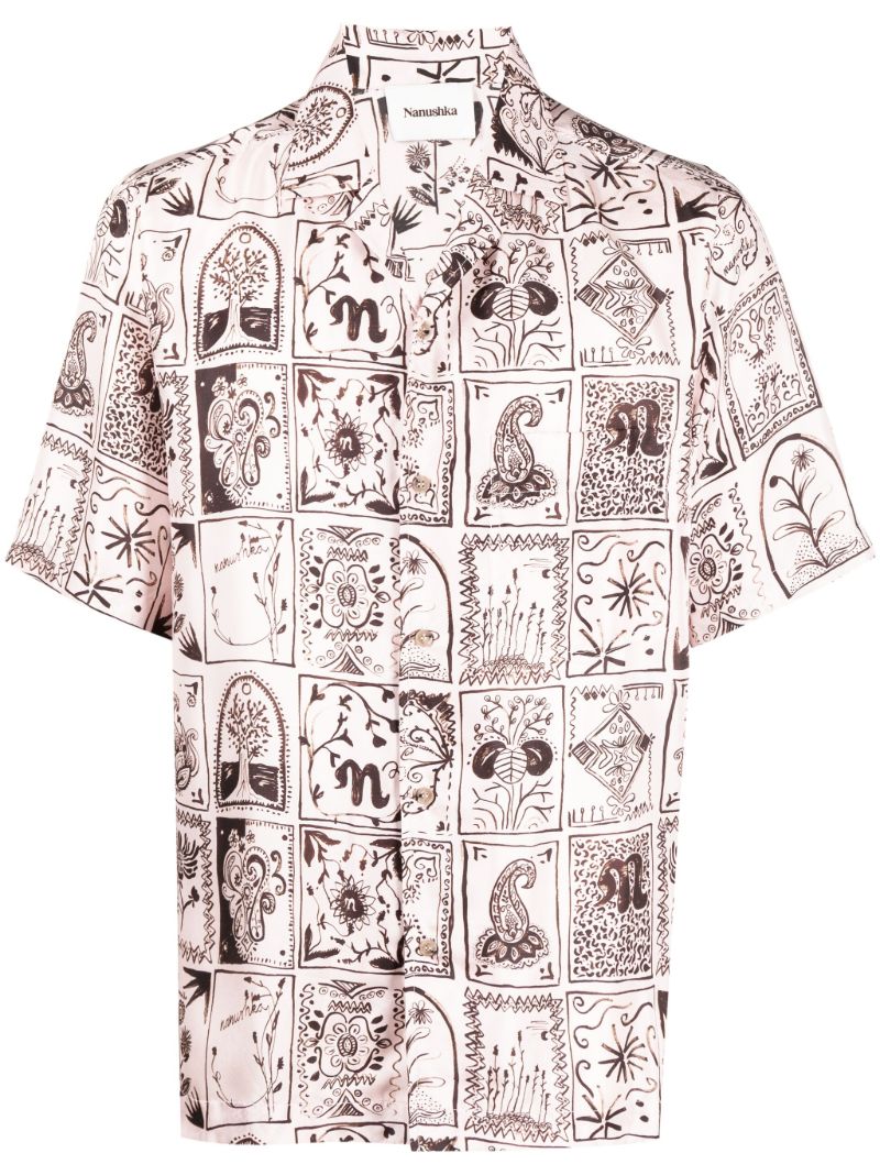 Neutral Bodil Printed Silk Shirt