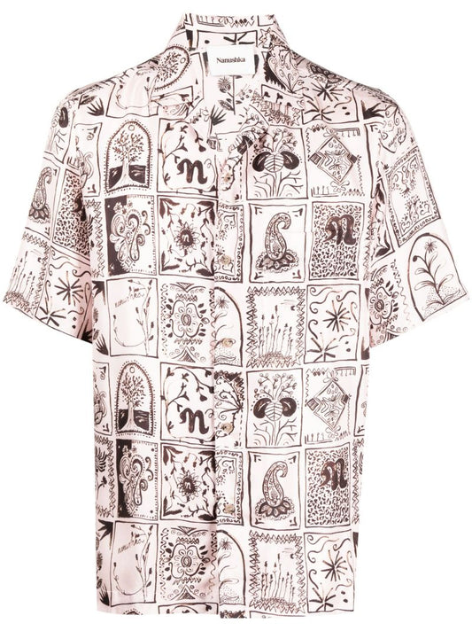 Neutral Bodil Printed Silk Shirt