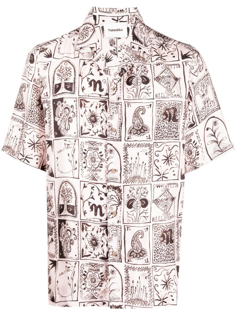 Neutral Bodil Printed Silk Shirt