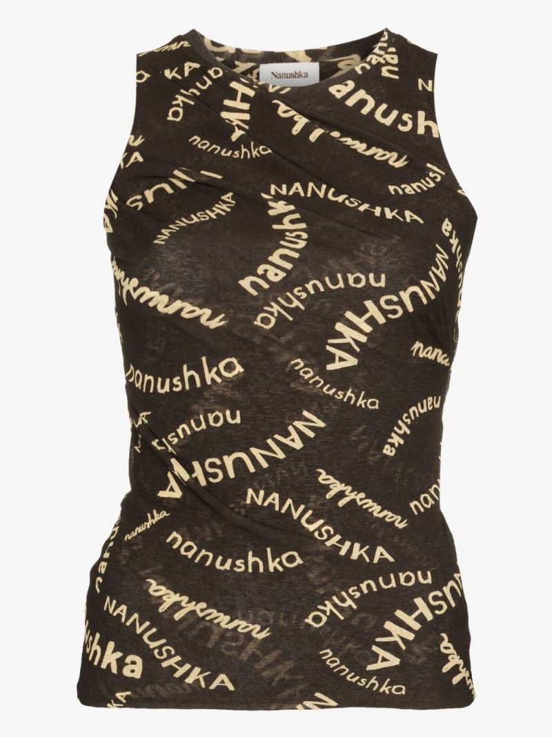 Brown Logo Print Tank Top