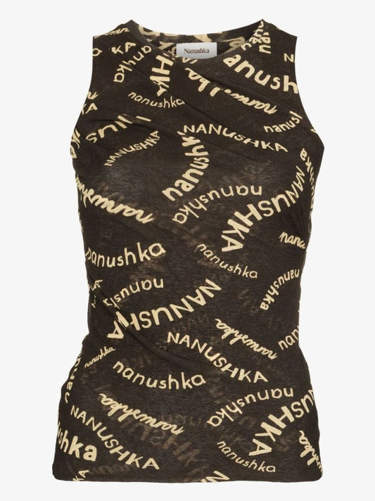 Brown Logo Print Tank Top