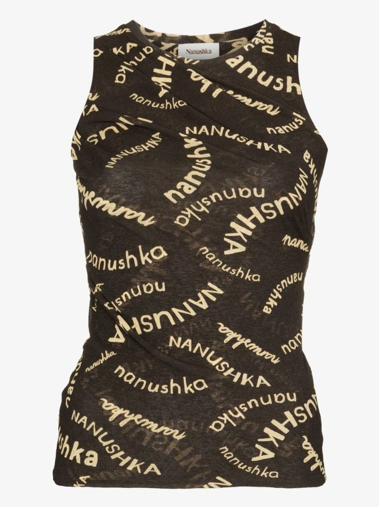 Brown Logo Print Tank Top