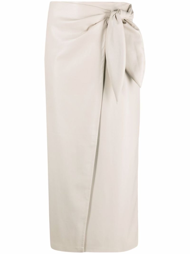 Neutral Vegan Leather Wrap Skirt