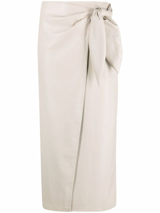 Neutral Vegan Leather Wrap Skirt