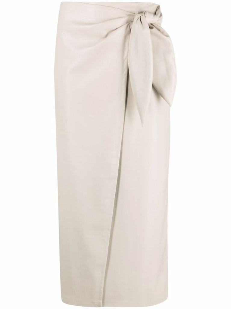 Neutral Vegan Leather Wrap Skirt