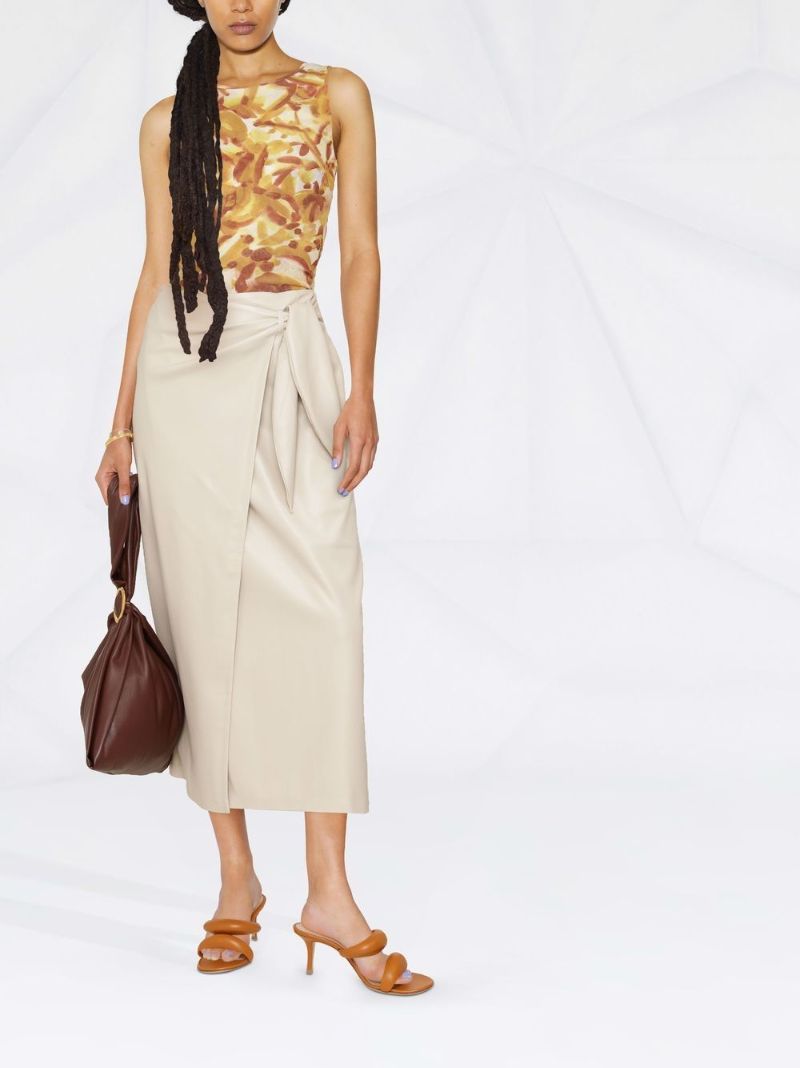 Neutral Vegan Leather Wrap Skirt