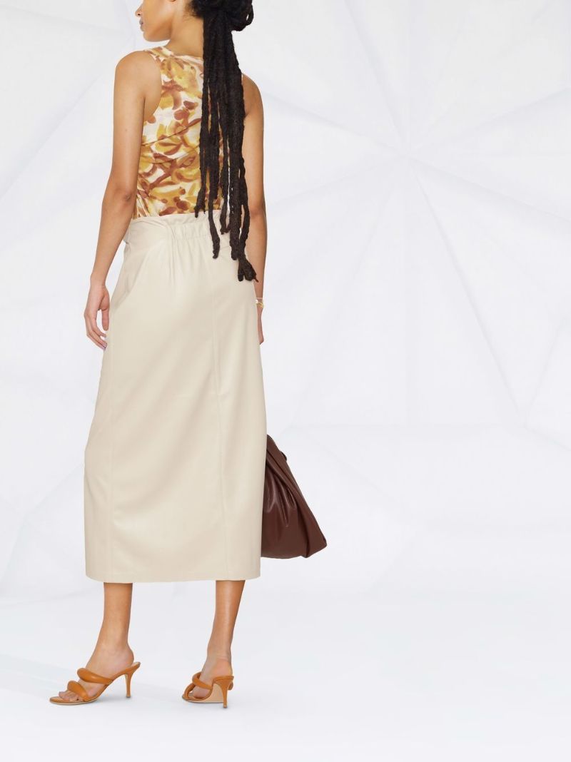 Neutral Vegan Leather Wrap Skirt