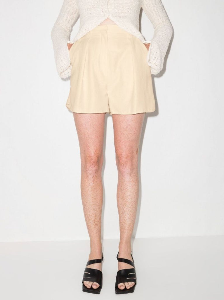Neutral Rima Pleated Tailored Shorts