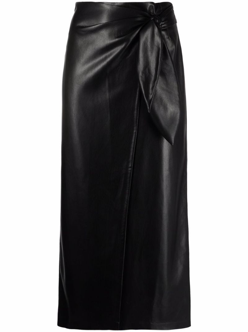 Black Vegan Leather Wrap Maxi Skirt