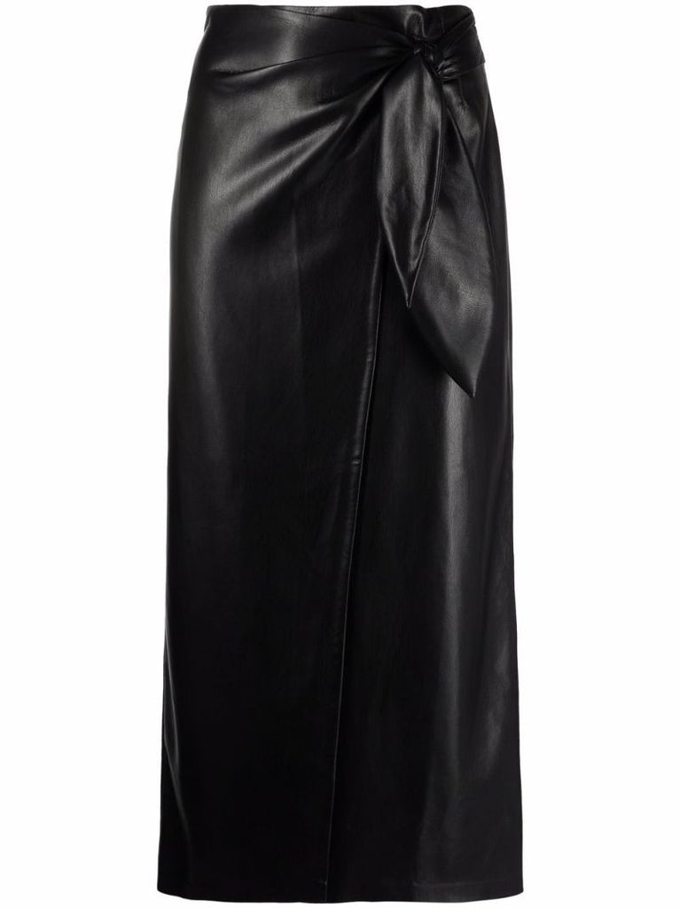 Black Vegan Leather Wrap Maxi Skirt