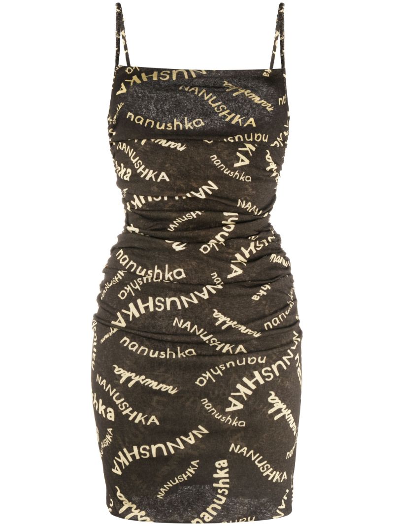 Brown Adie Logo Ruched Mini Dress