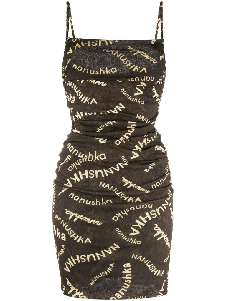 Brown Adie Logo Ruched Mini Dress